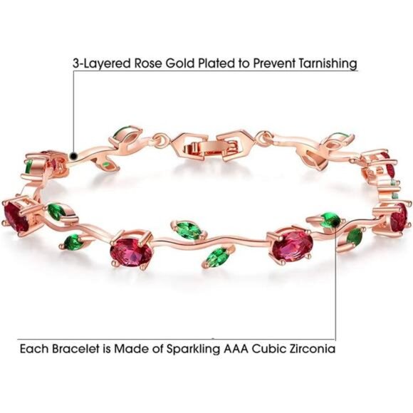 White Gold Plated Cubic Zirconia Flower Tennis Bracelet 7 Inch Mothers Gift Jewe - Picture 2 of 7